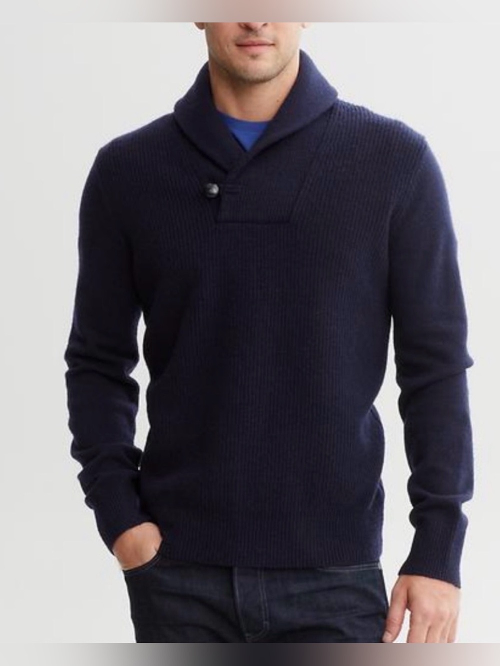 BANANA REPUBLIC Merino Wool Shawl Collar Sweater in Navy Size Medium